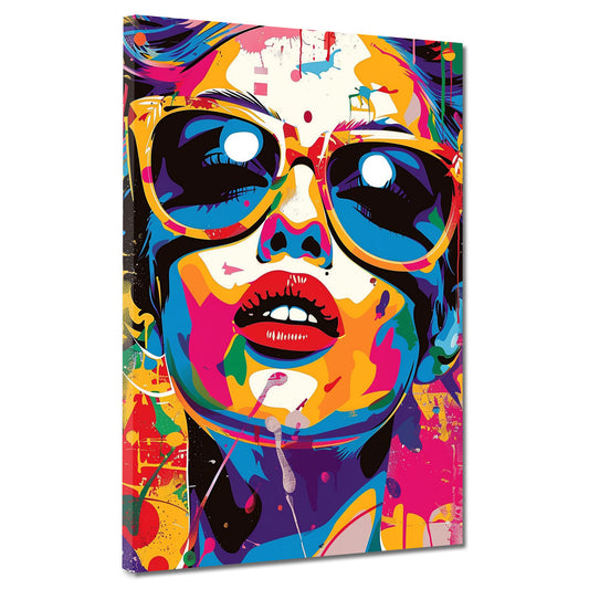 Wandbild Pop Art modern bunte Frau mit Sonnenbrille