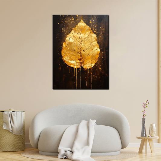 Wandbild abstrakt goldenes Blatt
