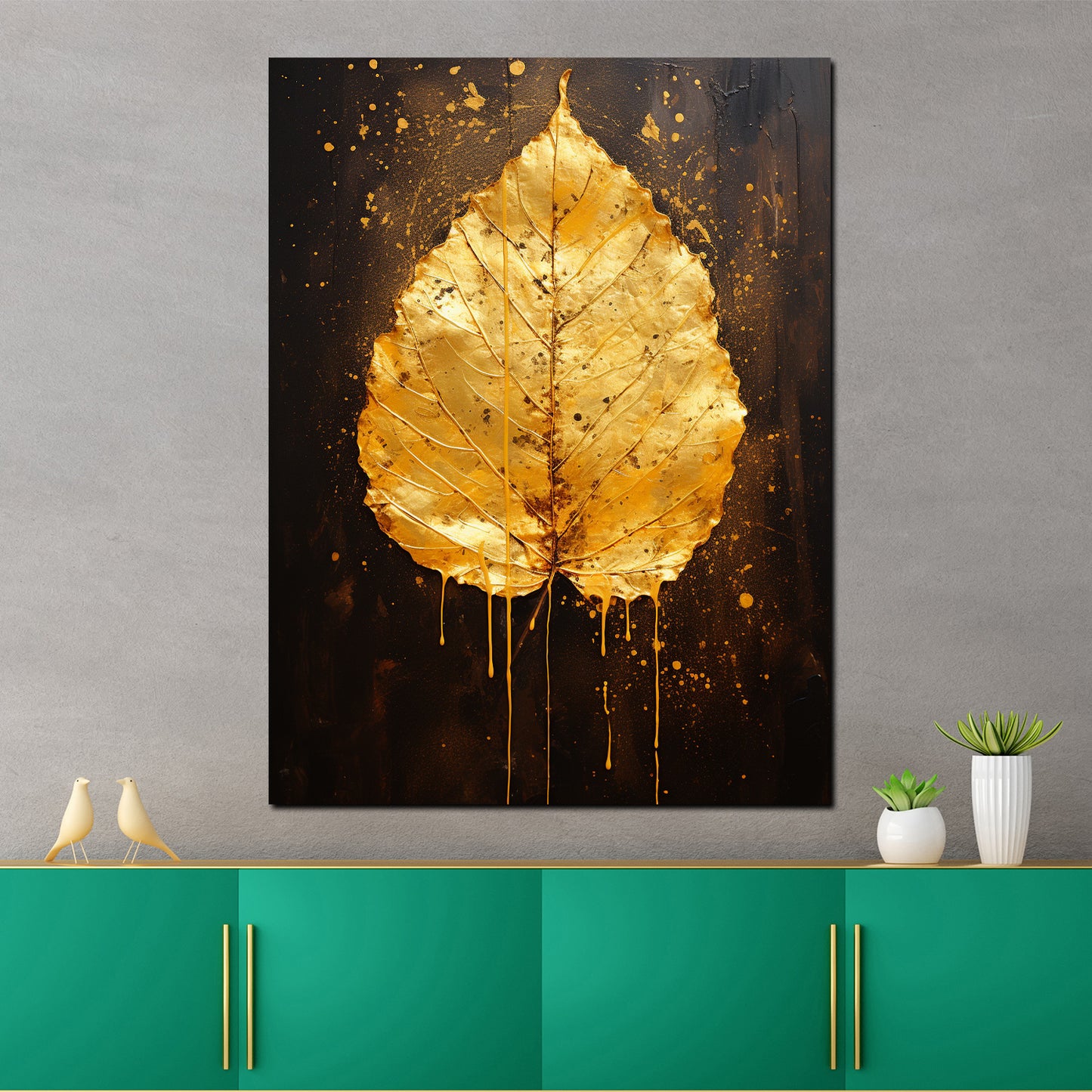 Wandbild abstrakt goldenes Blatt