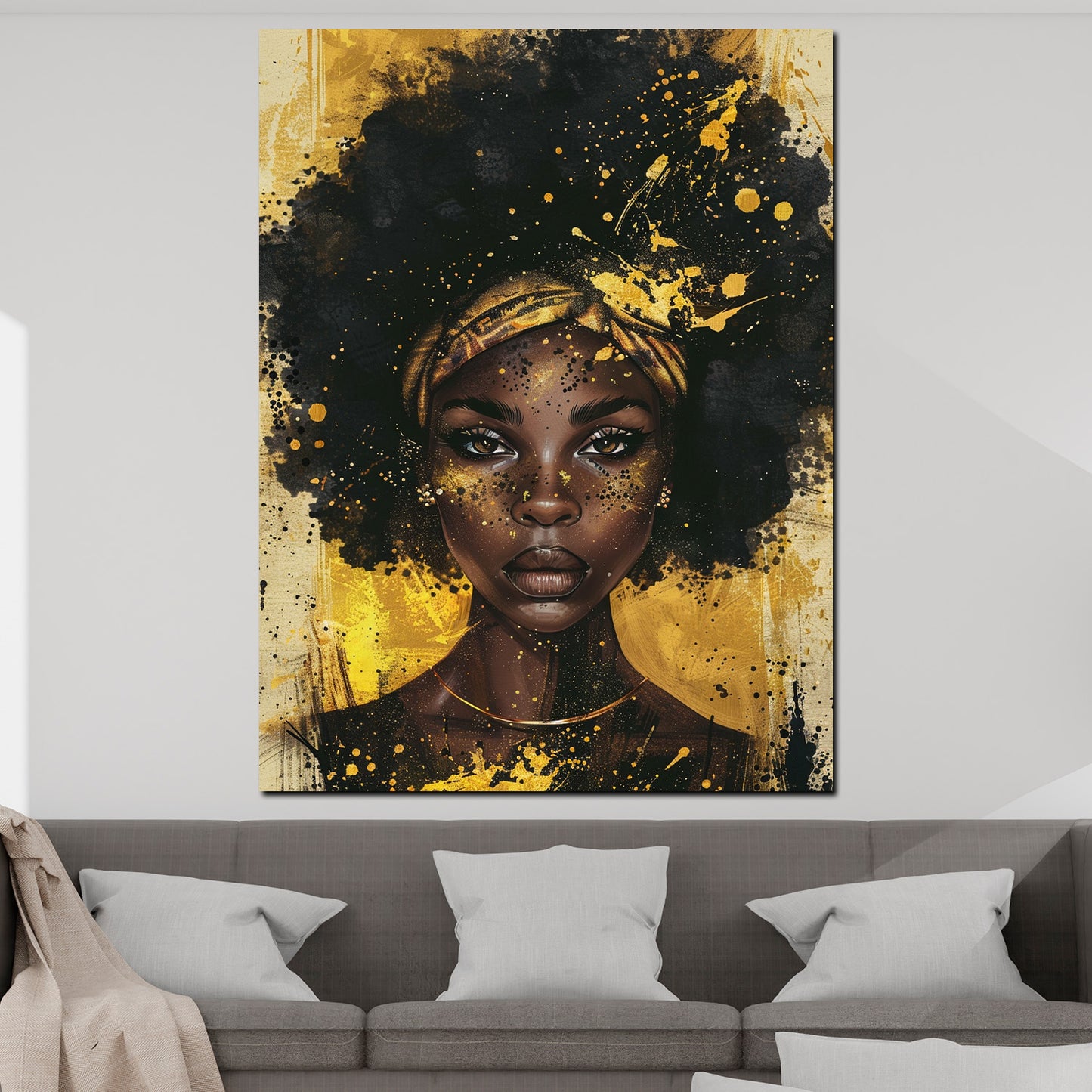Wandbild afroamerikanische Frau Gold modern
