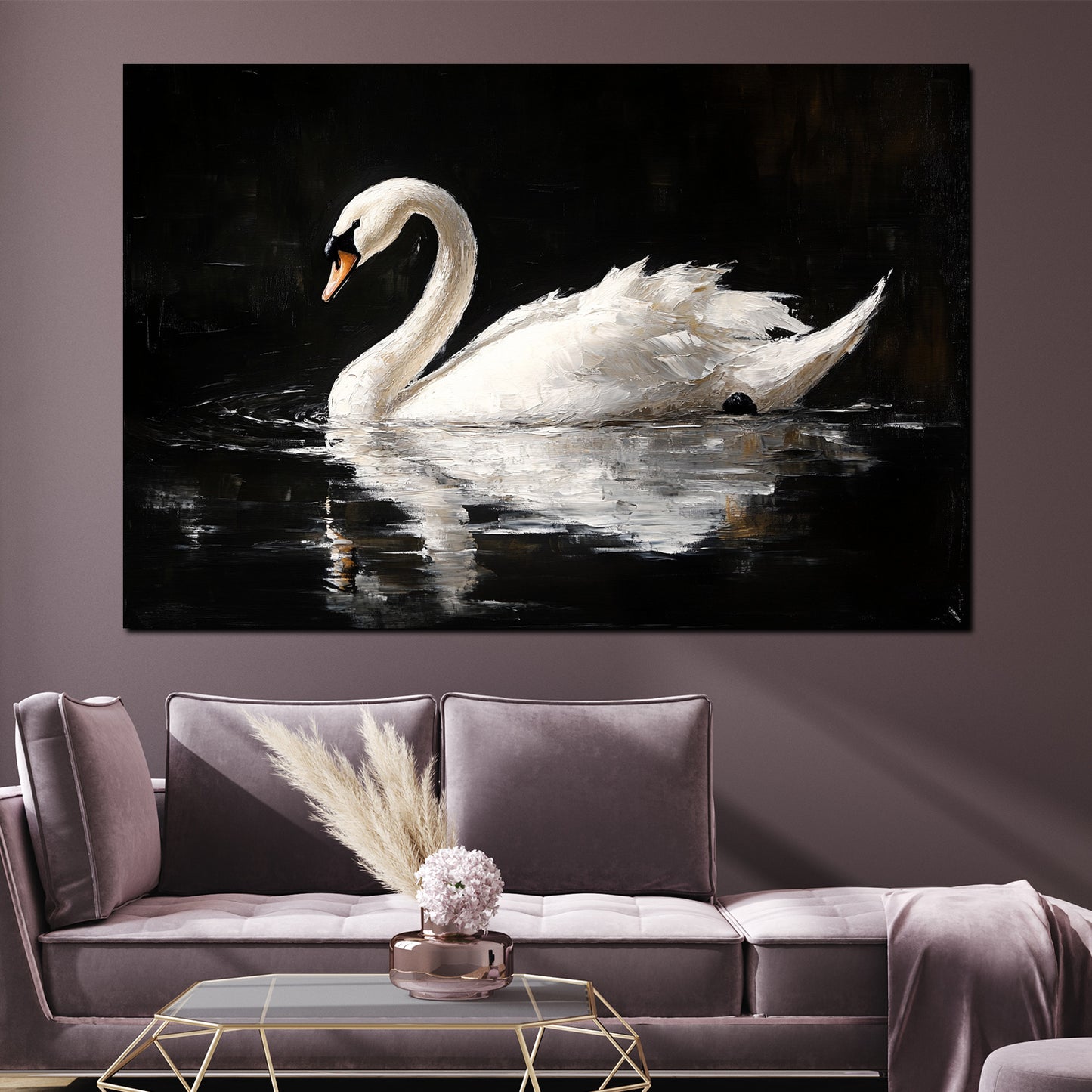 Wandbild anmutiger Schwan auf dunklem Wasser Spiegelung Eleganz modern