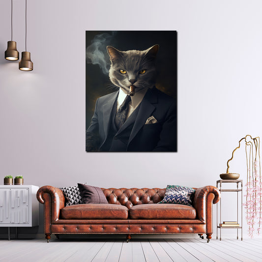 Wandbild charismatische Katze im Anzug & Zigarre Macht Stil modern