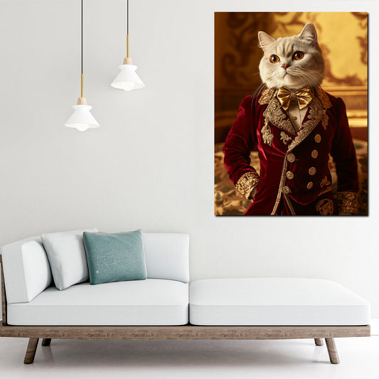 Wandbild elegante weiße Katze im barocken Gewand Adel Luxus Stil modern