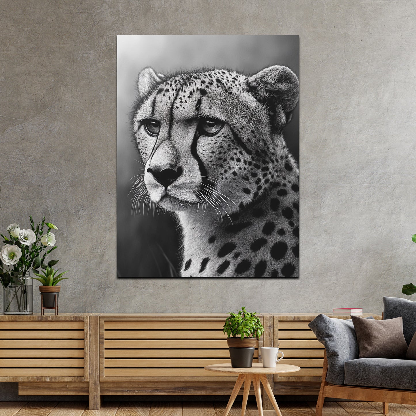Wandbild eleganter Gepard schwarz weiß Ausdruck