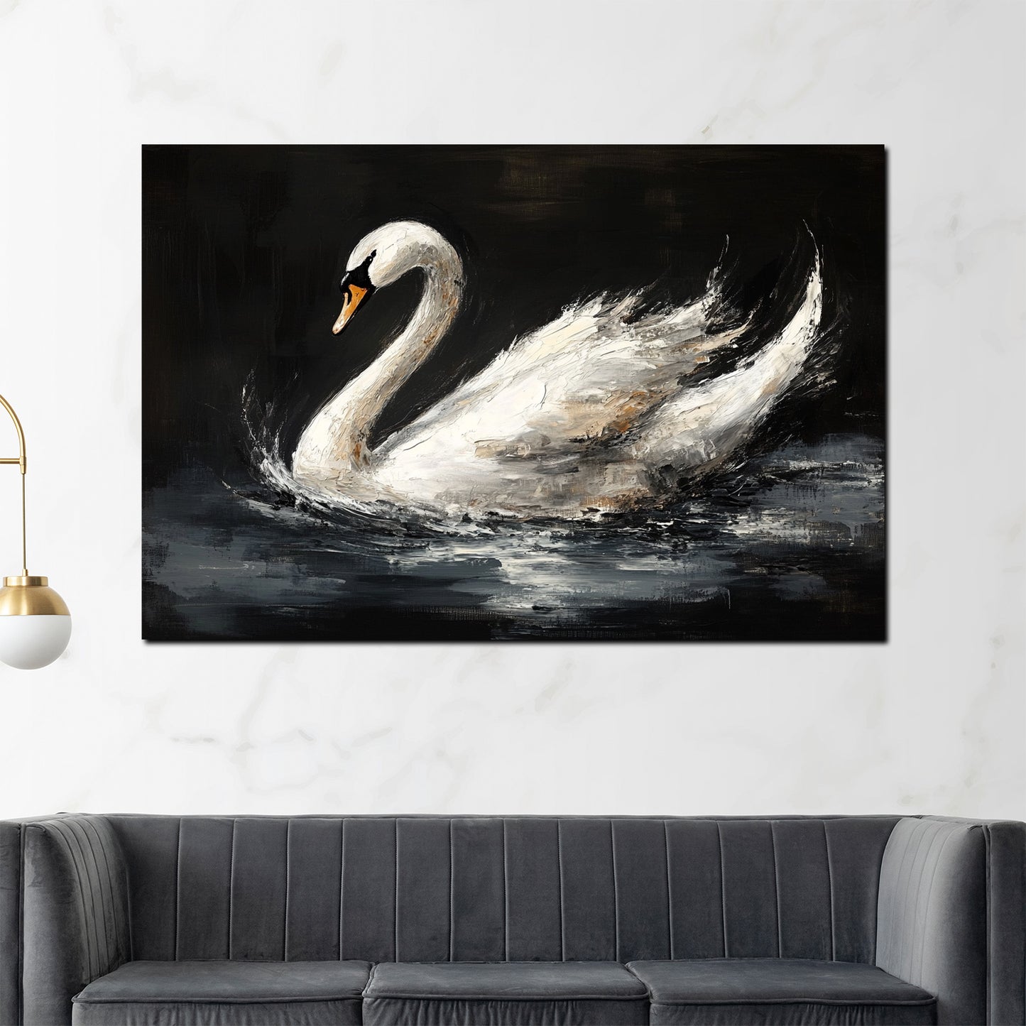Wandbild eleganter Schwan in bewegter Malerei Anmut Wasser modern