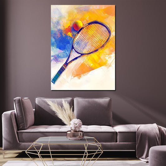 Wandbild farbenfroh Tennisschläger mit Ball modern sportlich