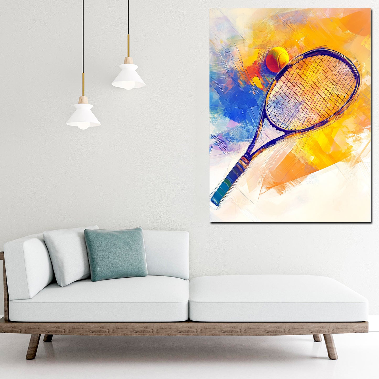 Wandbild farbenfroh Tennisschläger mit Ball modern sportlich