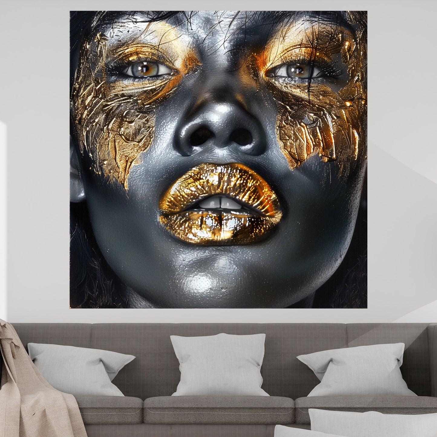 Wandbild goldene Lippen African Women