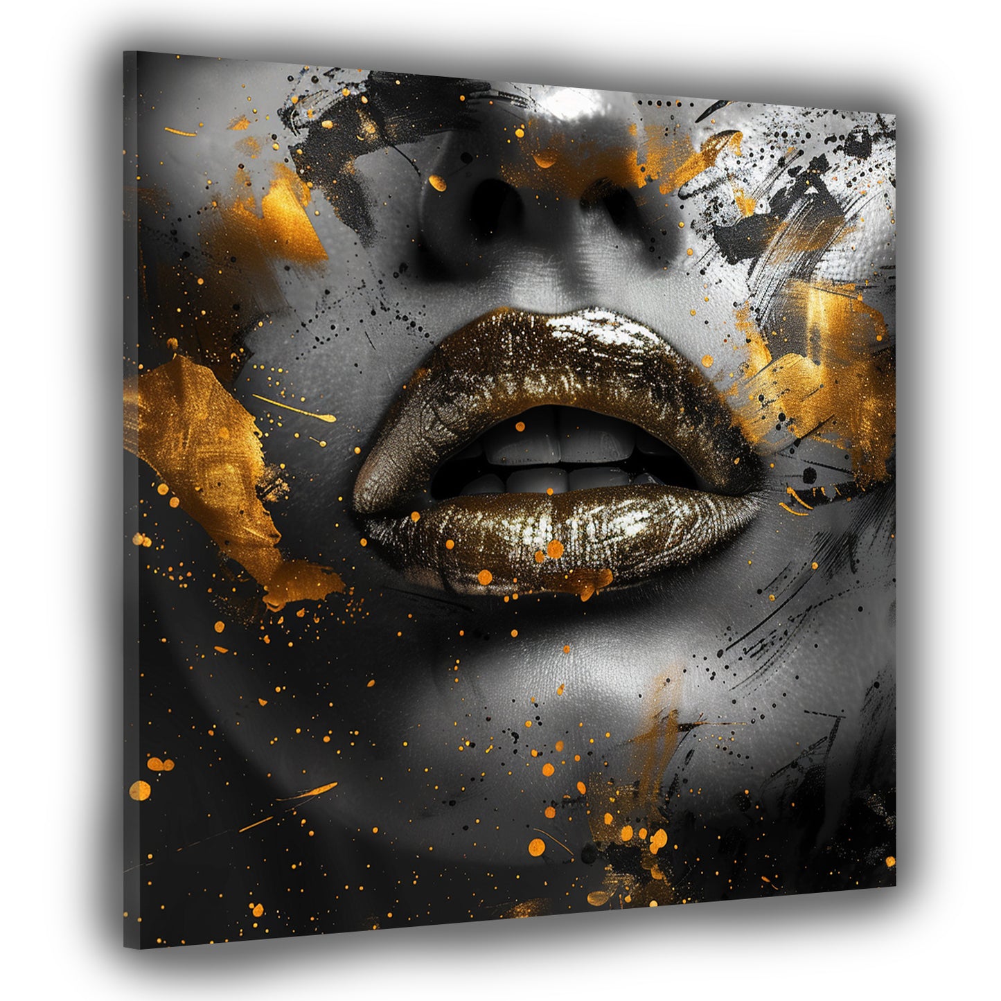 Wandbild goldene Lippen mit Glanzeffekten