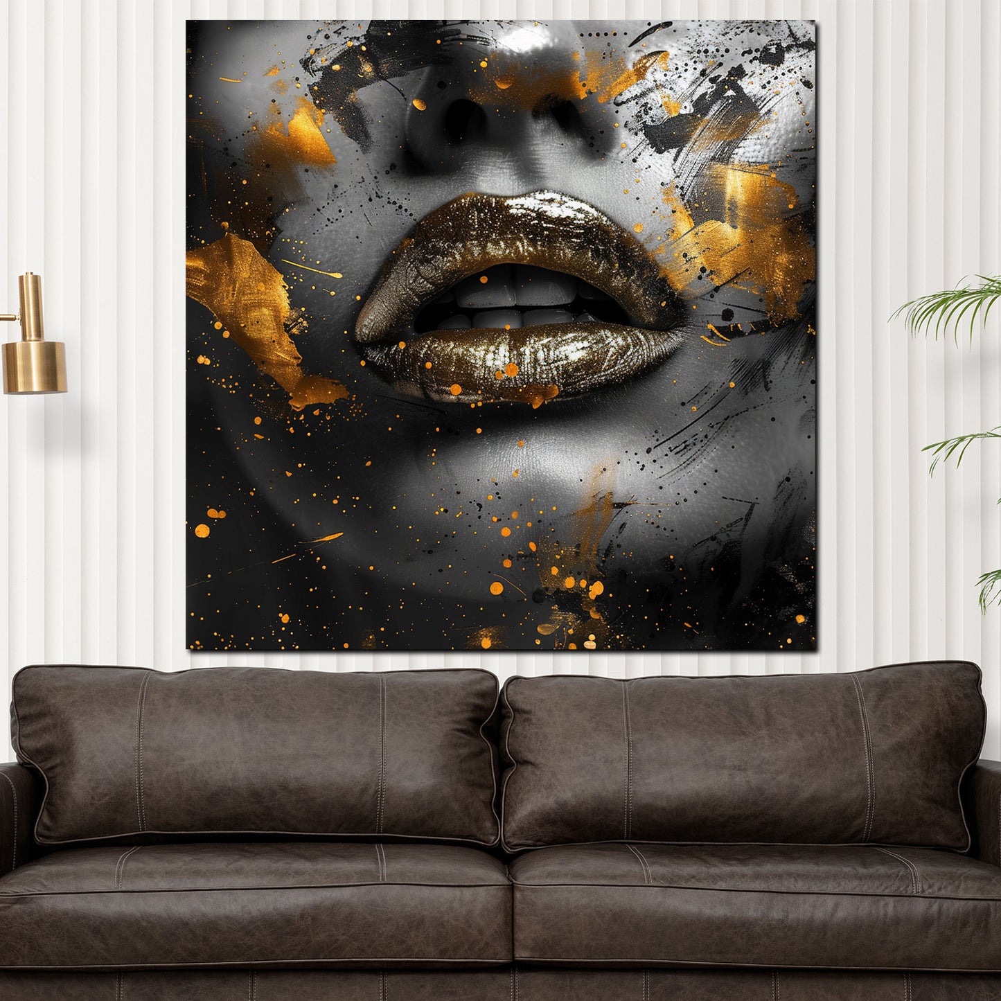 Wandbild goldene Lippen mit Glanzeffekten