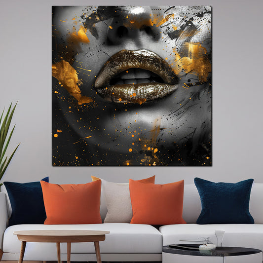 Wandbild goldene Lippen mit Glanzeffekten