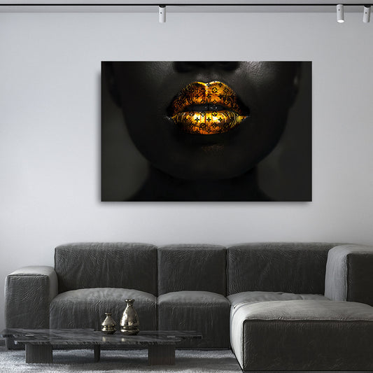 Wandbild afrikanische Frau goldene Lippen mit luxuriösem Design und Eleganz