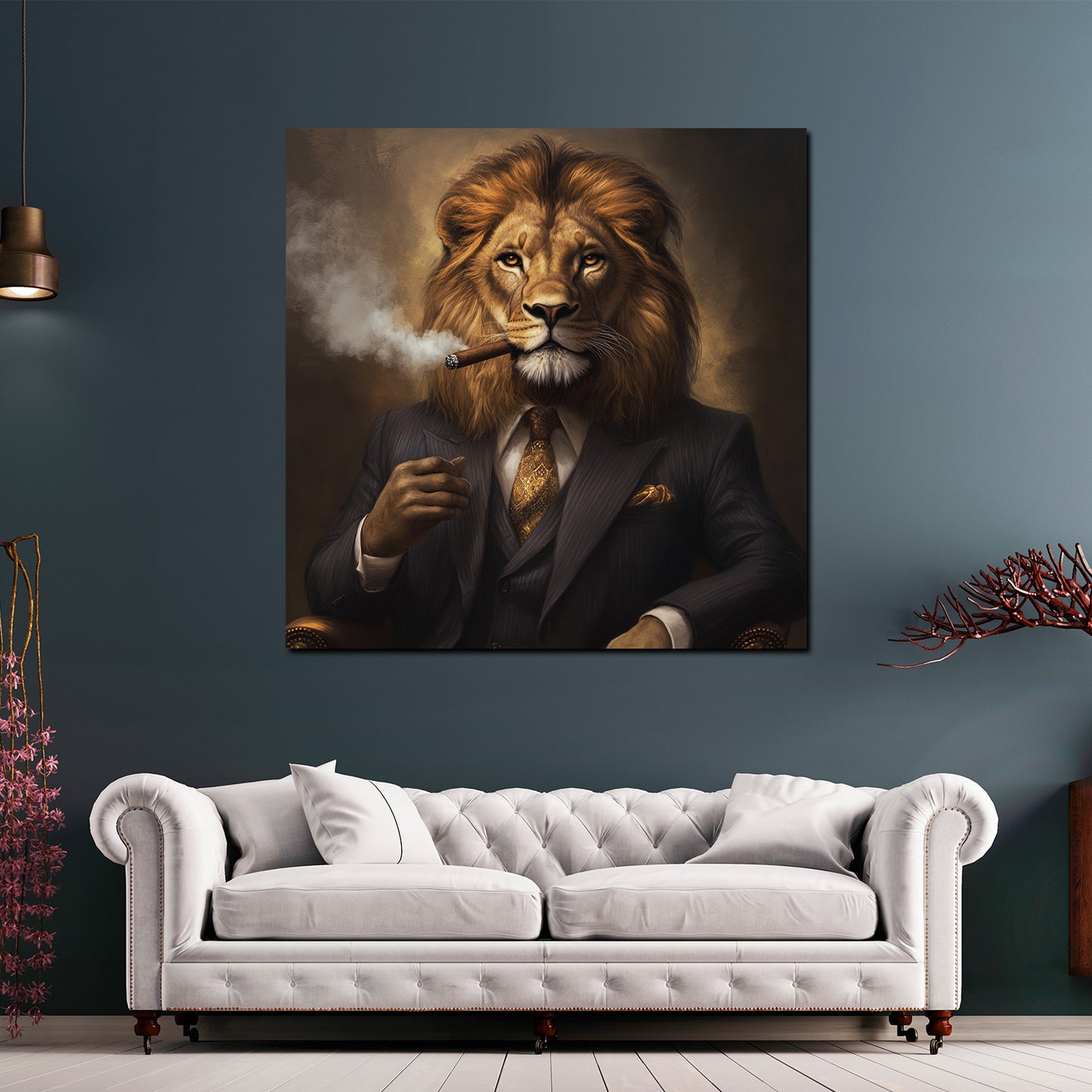 Wandbild majestätischer Löwe im Anzug mit Zigarre Erfolg Motivation