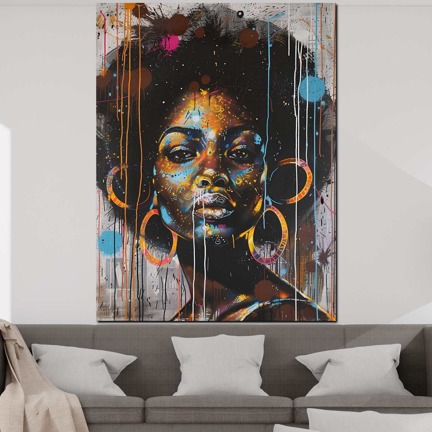 Wandbild moderne afrikanische Frau mit großen Ohrringen in Pop Art Stil