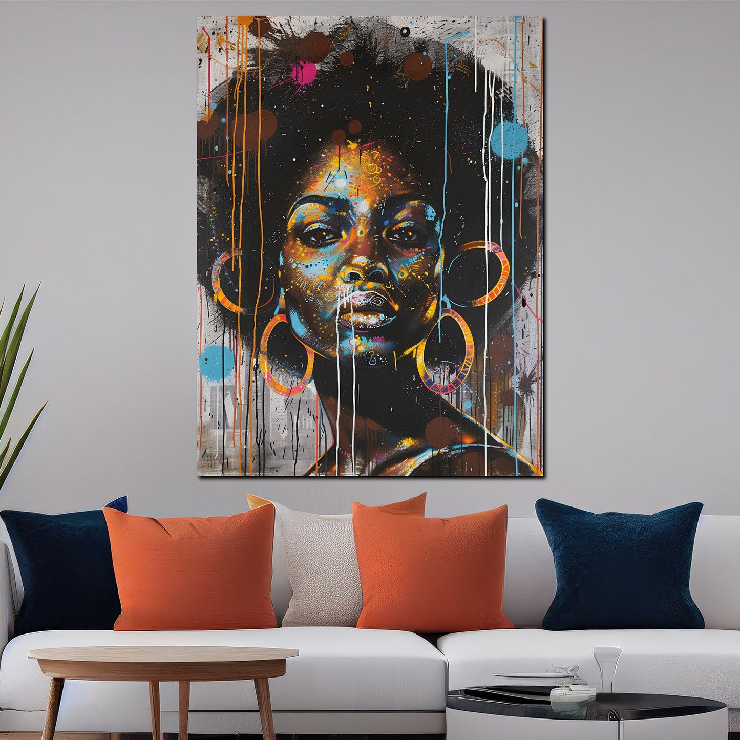 Wandbild moderne afrikanische Frau mit großen Ohrringen in Pop Art Stil