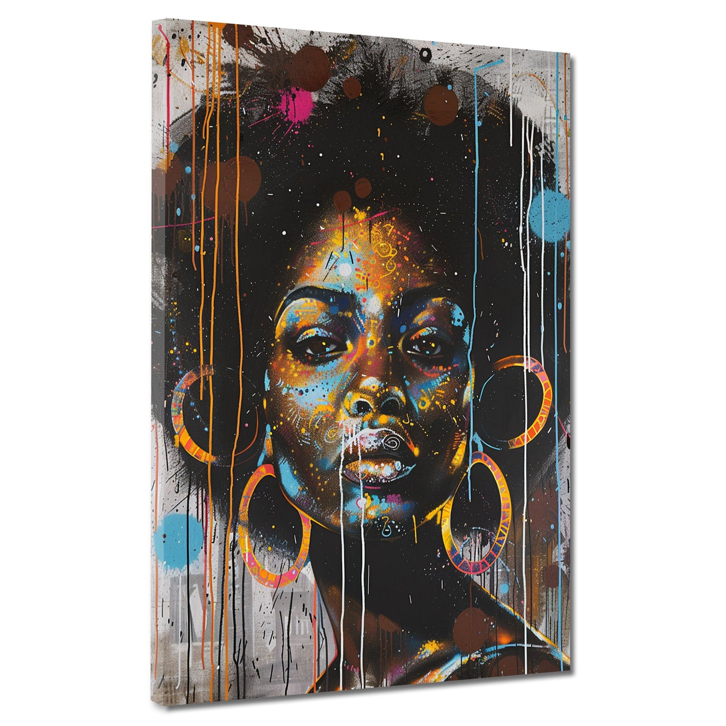 Wandbild moderne afrikanische Frau mit großen Ohrringen in Pop Art Stil