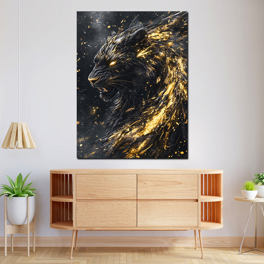 Wandbild schwarzer Panther Gold abstrakt Dynamik