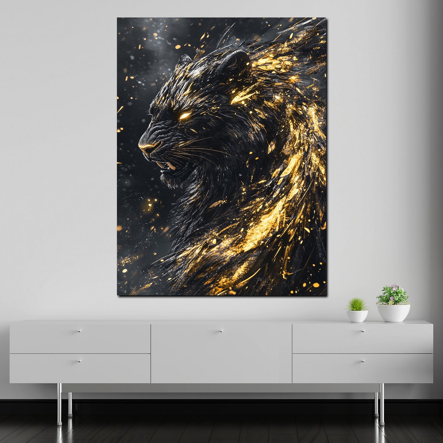 Wandbild schwarzer Panther Gold abstrakt Dynamik