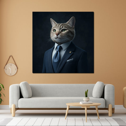 Wandbild stilvolle Katze im Anzug Business Eleganz Erfolg modern