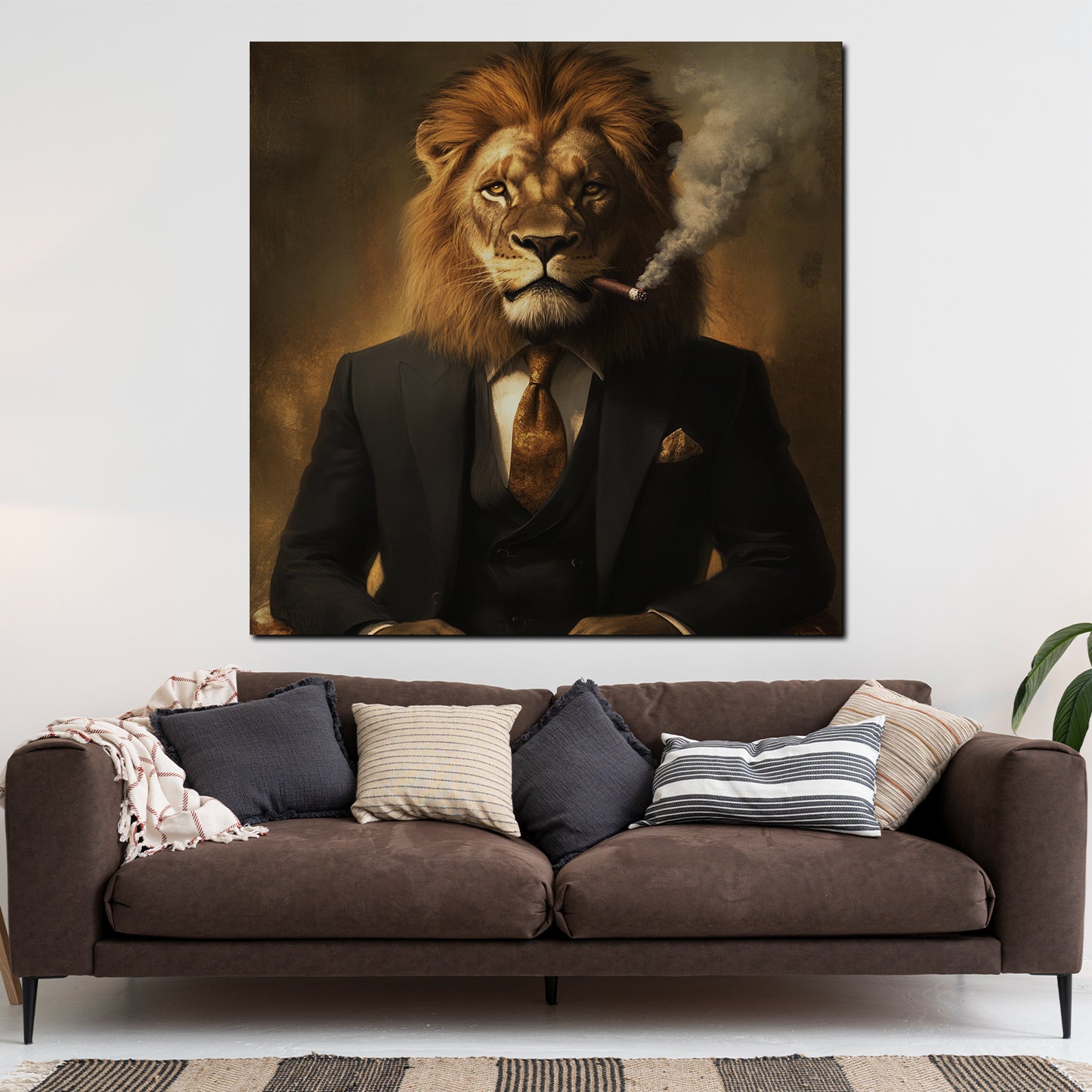 Wandbild stolzer Löwe im Anzug beim Rauchen Erfolg Macht Inspiration