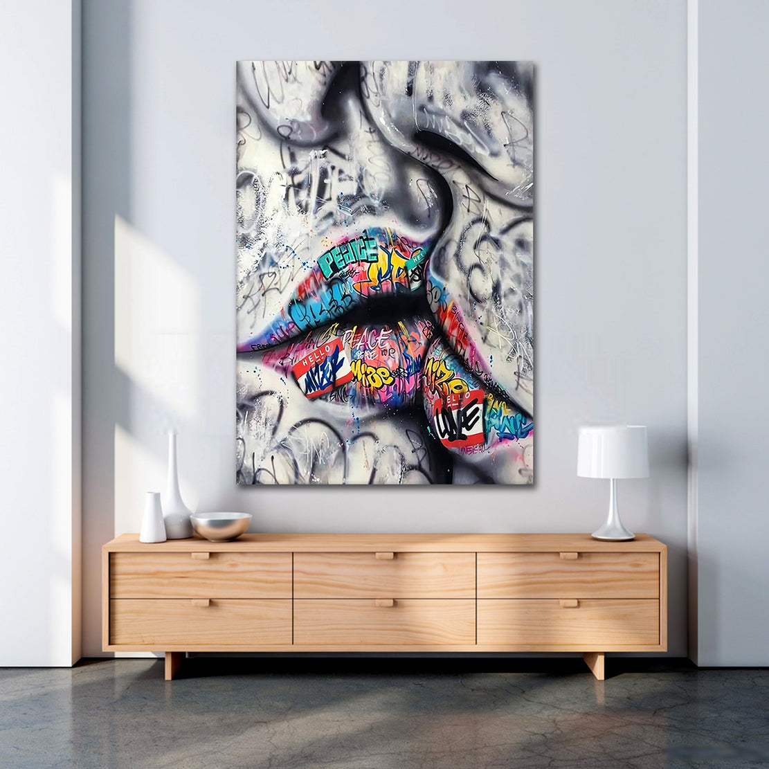 Lippen Wandbild Street Art Style
