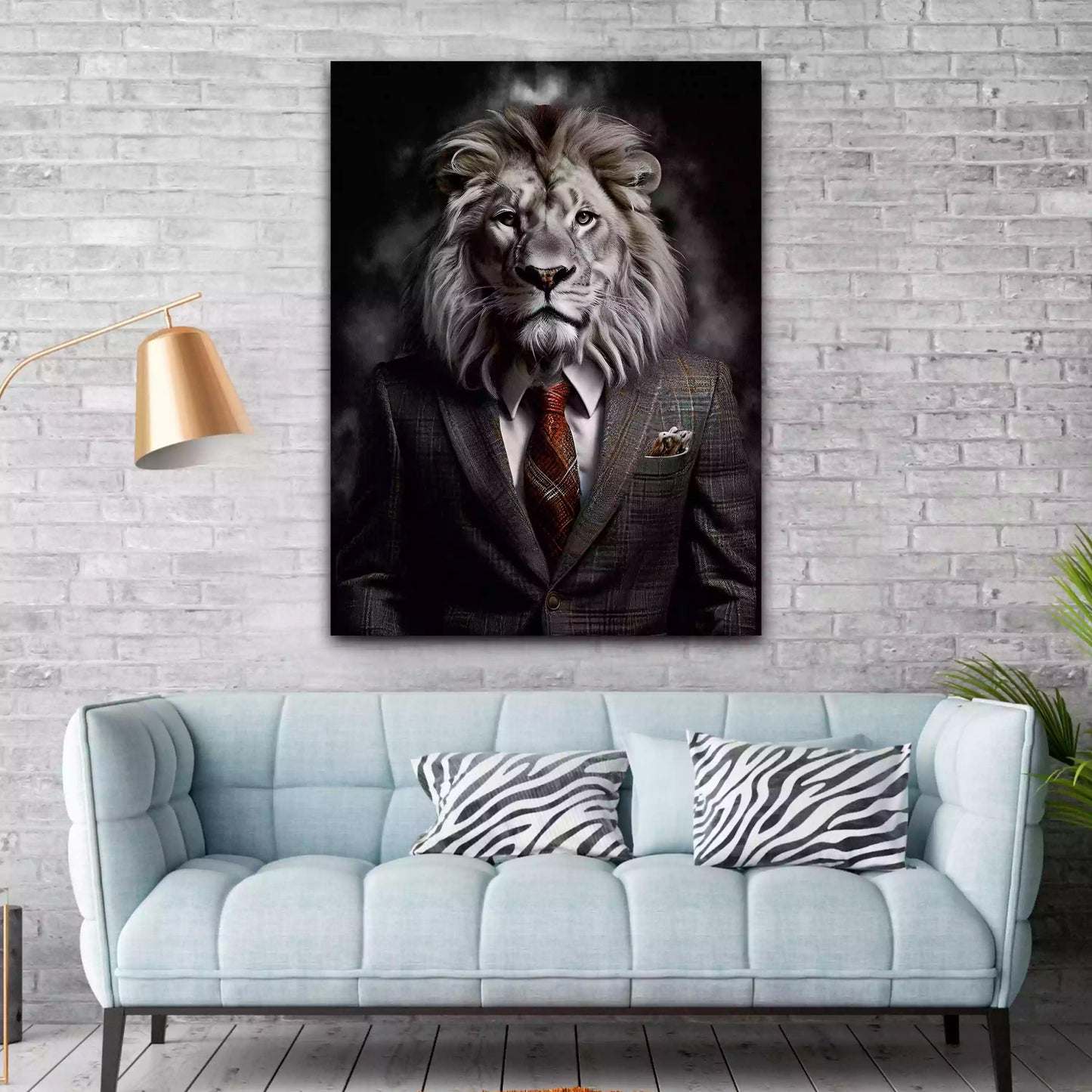 Wandbild weißer Löwe im Anzug mit stilvoller Eleganz und Stärke