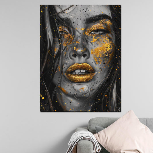 Wandbild wunderschöne Frau mit goldenen Lippen