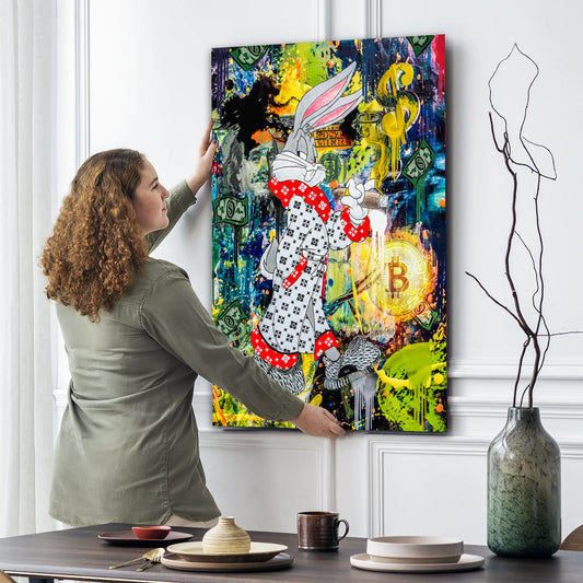Comic Hase Pop Art Wandbild im Wohnraum