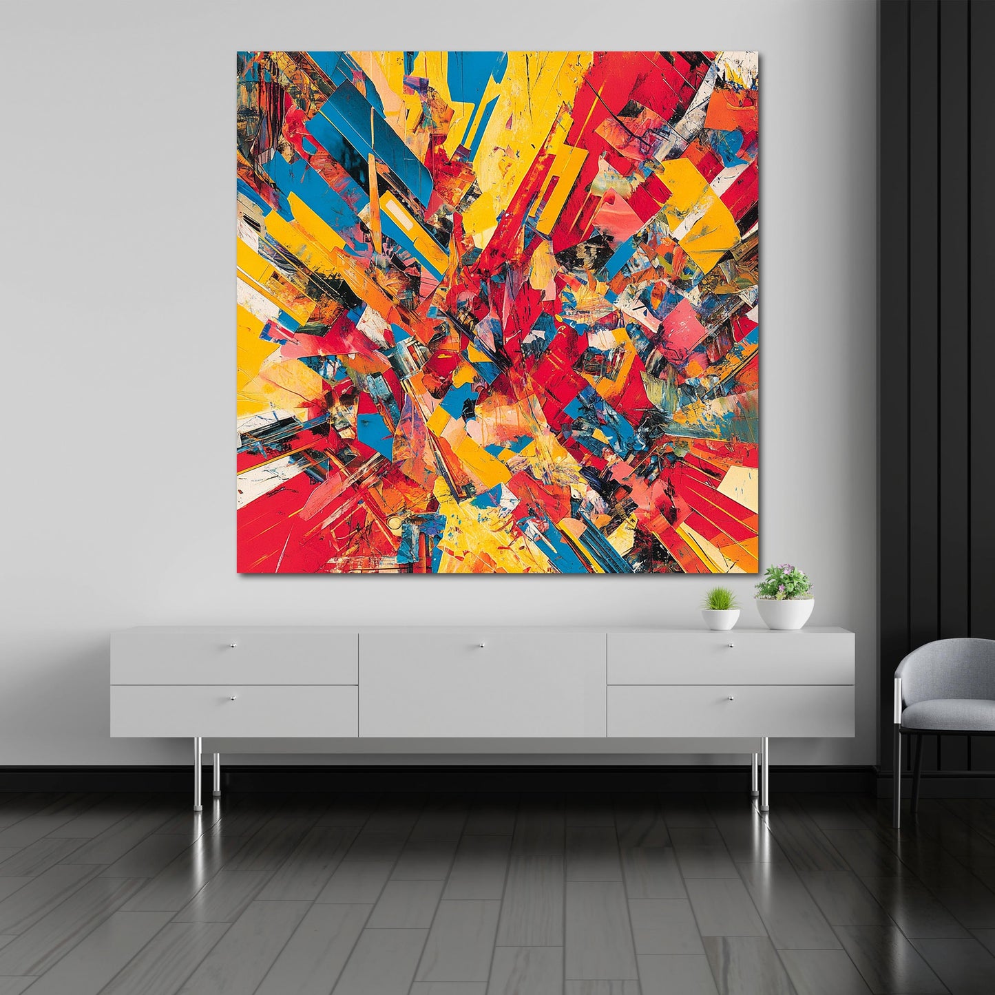 Abstrakt dynamische Explosion Rot Gelb Blau Wandbild
