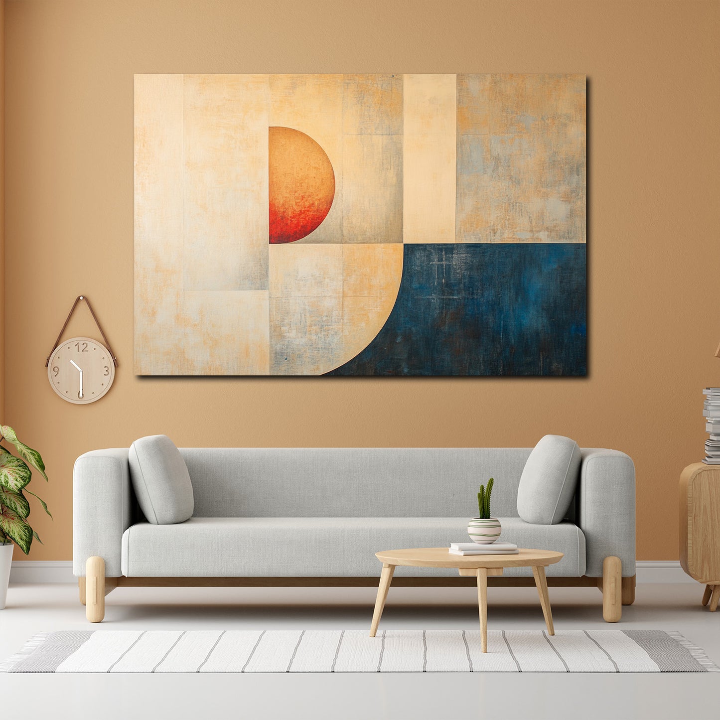 Abstrakt Geometrie Beige Blau Orange Wandbild