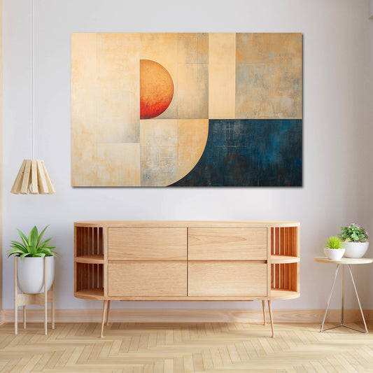 Abstrakt Geometrie Beige Blau Orange Wandbild