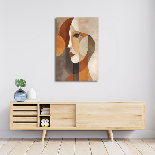 Abstrakt minimalistisch Frauenporträt Braun Orange Beige Wandbild