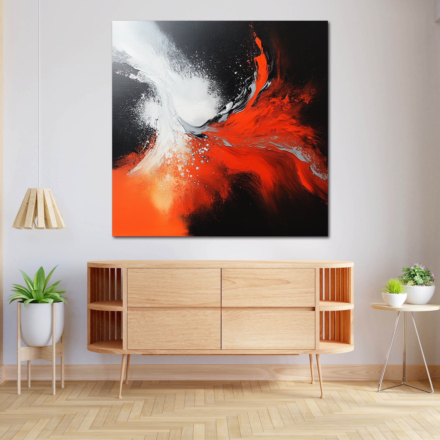 Abstrakt Rot Weiß Schwarz Farbexplosion Wandbild