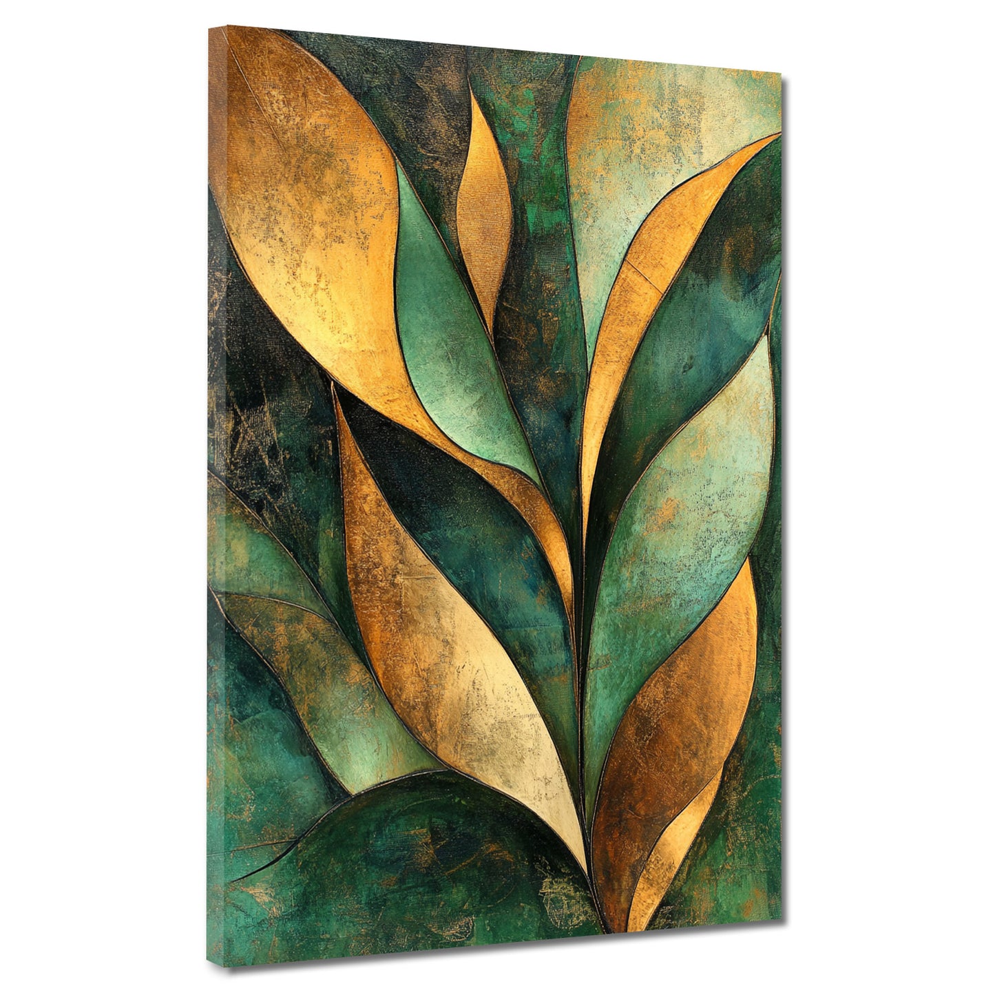 Abstrakt Blattformen Gold Grün Natur Wandbild