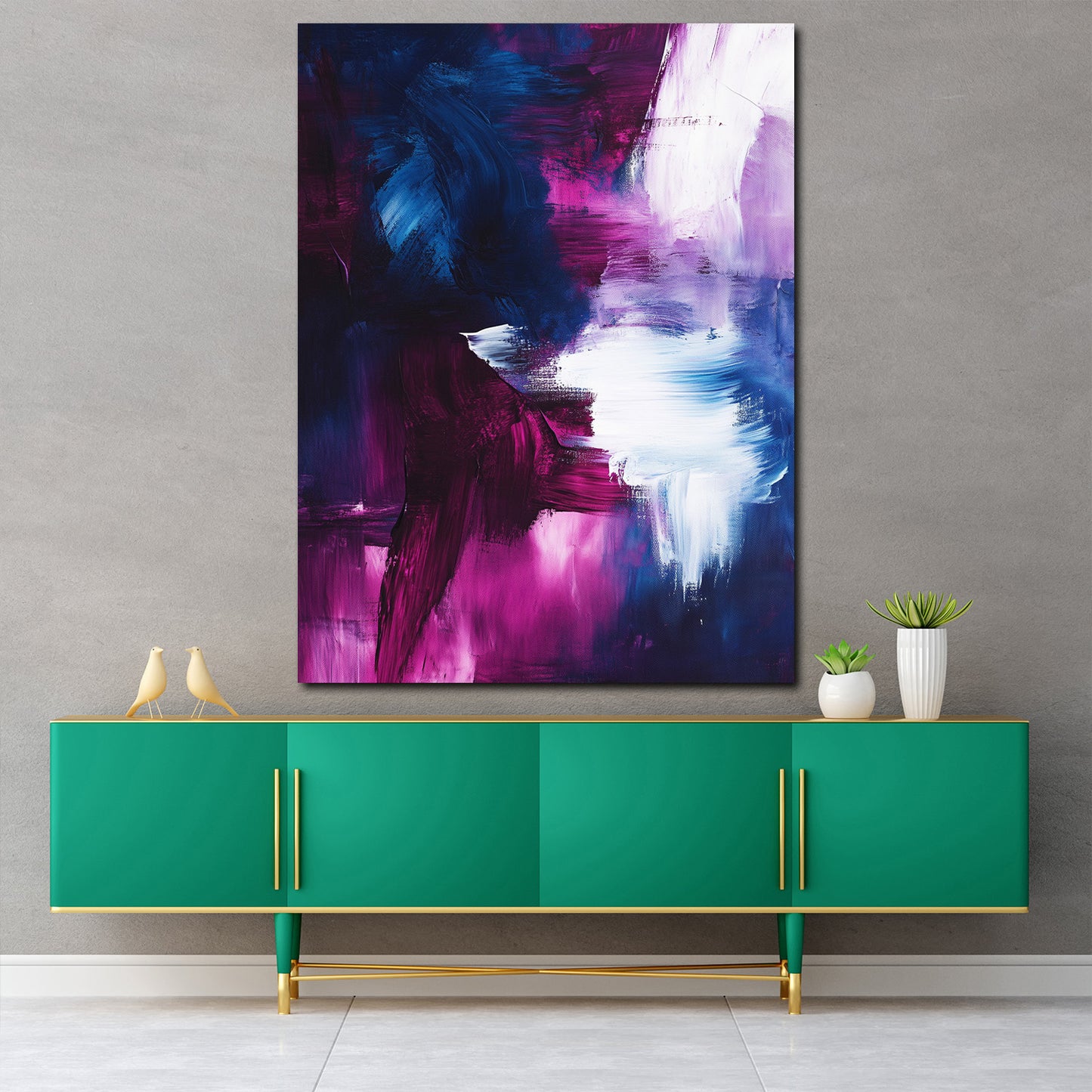 Abstrakte Kunst Blau Lila Pinselstriche Wandbild