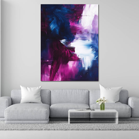 Abstrakte Kunst Blau Lila Pinselstriche Wandbild