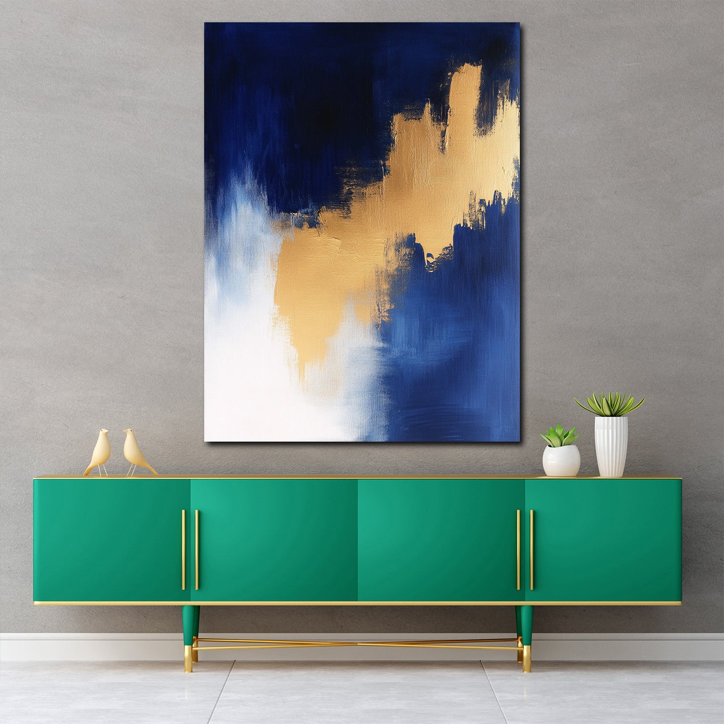 Abstrakt gold blau weiß Kontrast Strukturen Wandbild