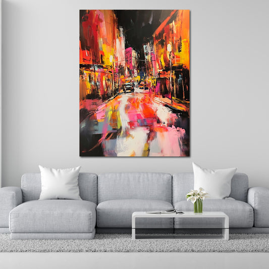 Abstrakt Stadt bei Nacht leuchtende Farben Straßenlichter Wandbild