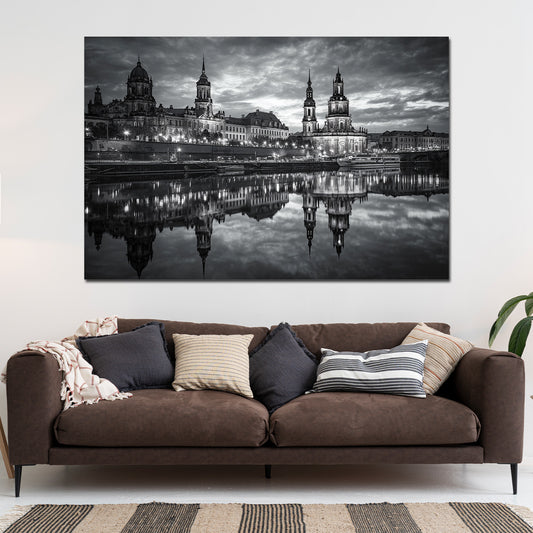 Altstadt Elbe Dresdner Spiegelung schwarz weiß Wandbild