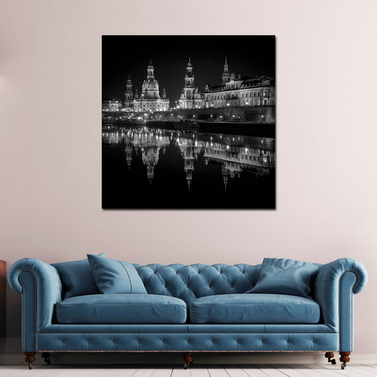 Altstadt Skyline Dresden Elbufer schwarz weiß Wandbild