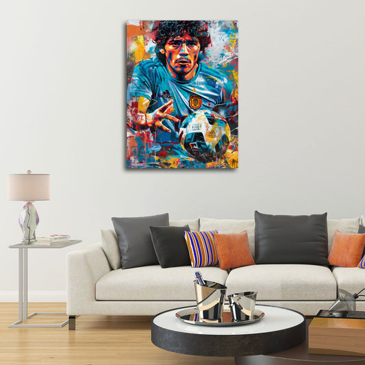 Argentinische Fußballikone Maradona mit Ball Wandbild