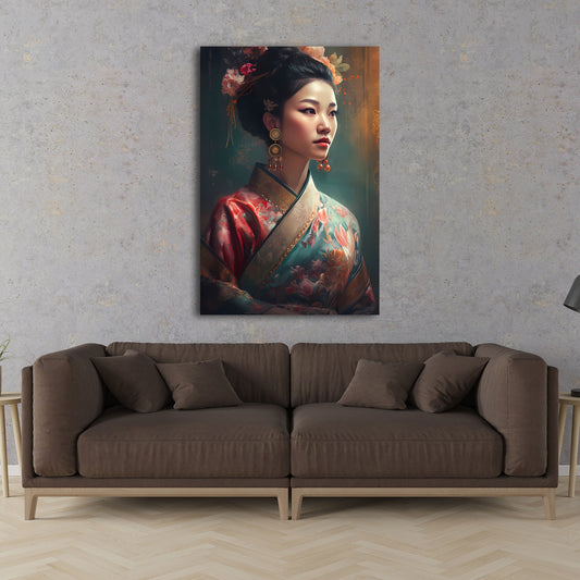 Asiatische Frau Kimono Porträt Eleganz Wandbild