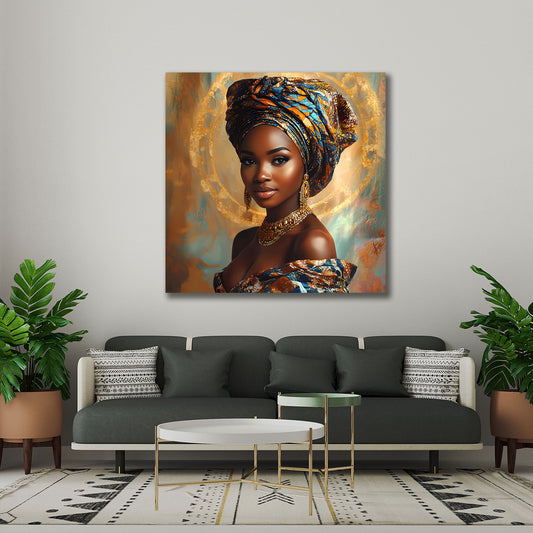 Ausdrucksstarke Afrikanerin in traditioneller Kleidung Wandbild