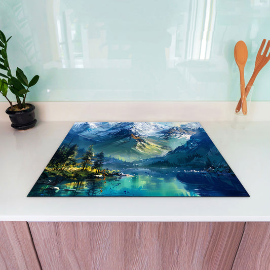Berglandschaft mit See Herdabdeckplatte Induktionsschutz für Ceranfeld & Küche Deko