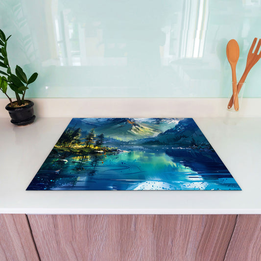 Berglandschaft mit See Herdabdeckplatte Induktionsschutz für Ceranfeld & Küche Deko