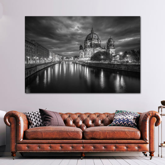Berliner Dom schwarz weiß Architektur Fluss Spiegelung Wandbild