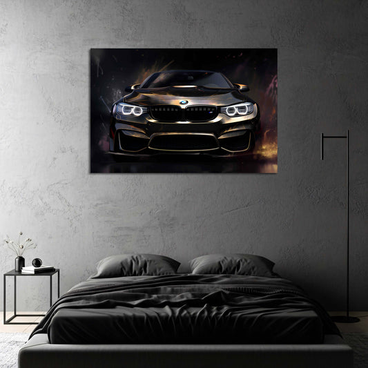 BMW M Sportwagen schwarz gold Lichtspiel Wandbild
