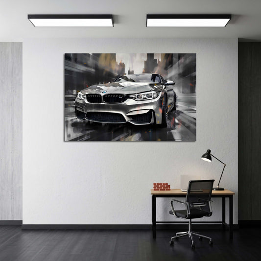 BMW M Sportwagen Silber Urban Speed Art Wandbild