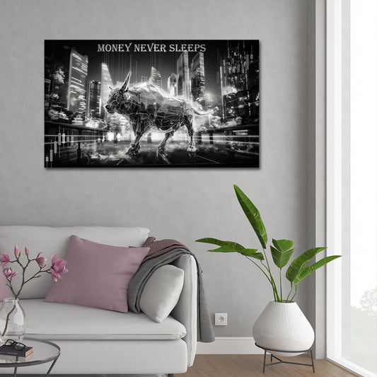 Börse Bulle schwarz weiß Trading Erfolg urbanes Wandbild