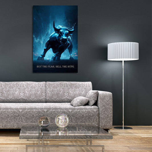 Bulle Börse zur Motivation buy the fear sell the hype Wandbild